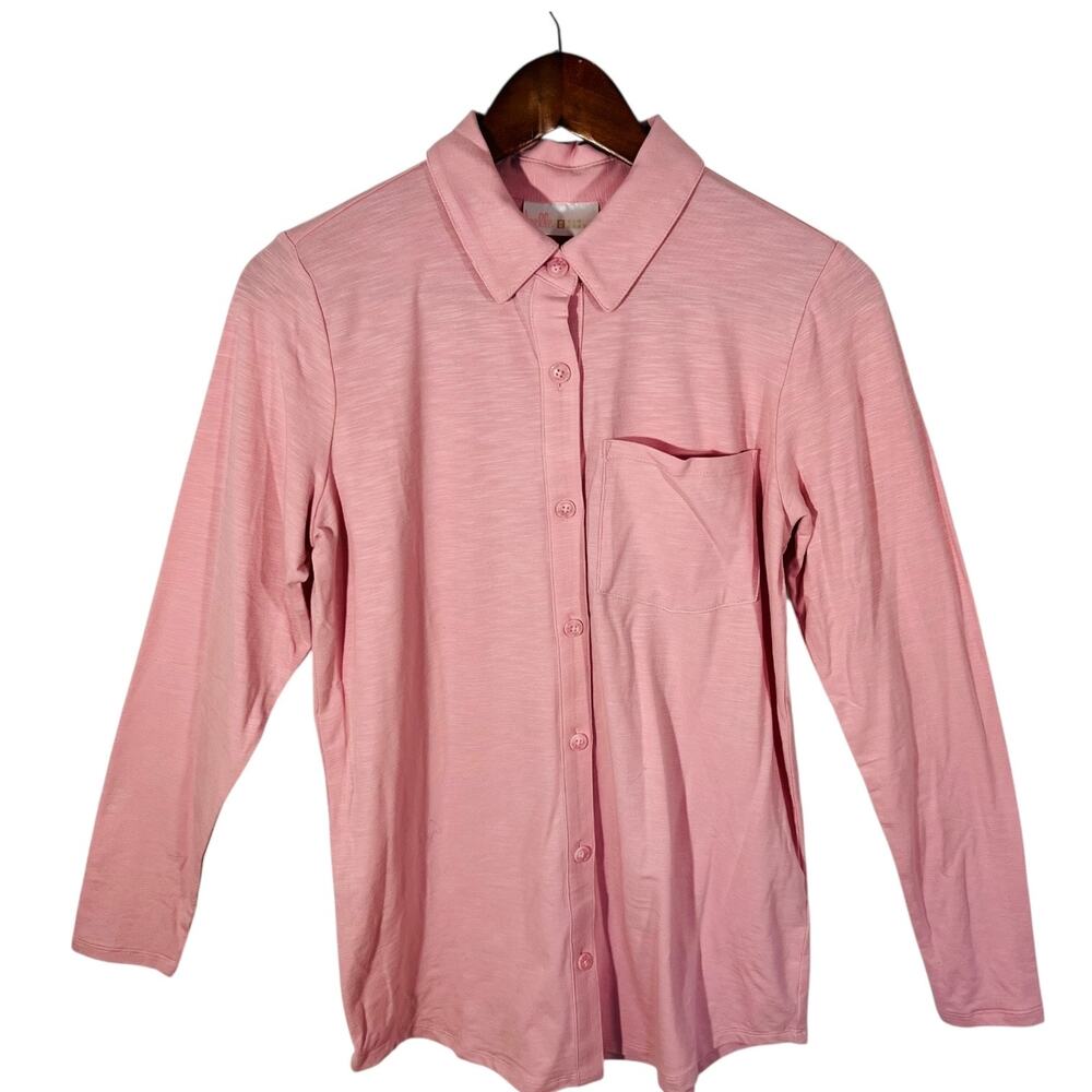 Belle by Kim Gravel Shirt XXS Mauve Slub Knit Button Front Long Sleeve Casual - Picture 2 of 12
